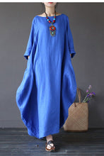 Load image into Gallery viewer, Blue Bat Sleeve Causel Long Dress Plus Size Oversize Women Clothes 1638 - FantasyLinen

