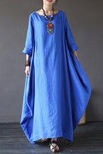 Load image into Gallery viewer, Blue Bat Sleeve Causel Long Dress Plus Size Oversize Women Clothes 1638 - FantasyLinen

