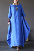 Load image into Gallery viewer, Blue Bat Sleeve Causel Long Dress Plus Size Oversize Women Clothes 1638 - FantasyLinen