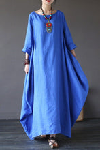 Load image into Gallery viewer, Blue Bat Sleeve Causel Long Dress Plus Size Oversize Women Clothes 1638 - FantasyLinen
