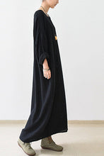 Load image into Gallery viewer, 2018 Fall Thin Black Linen Dresses Long Sleeve Linen Caftans Gown - FantasyLinen