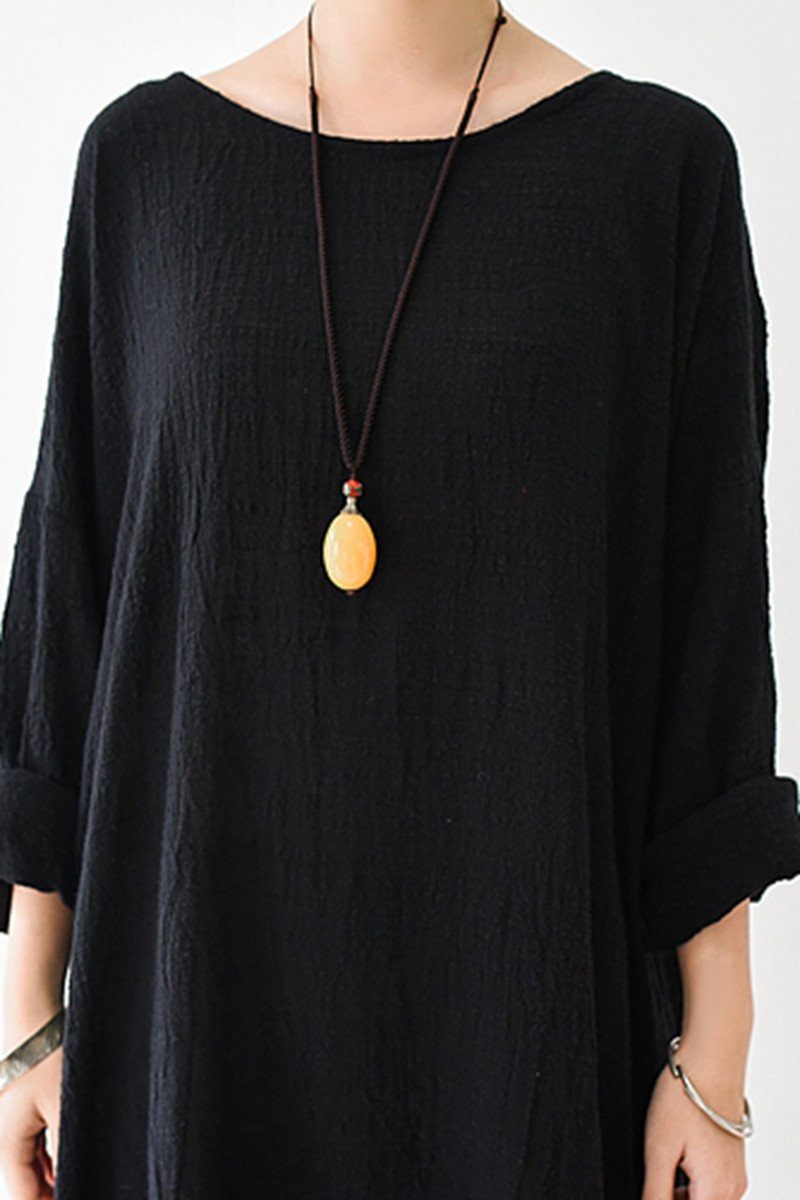 Fall Thin Black Linen Dresses Long Sleeve Linen Caftans Gown L Fall Thin Black Linen Dresses Long Sleeve Linen Caftans Gown L