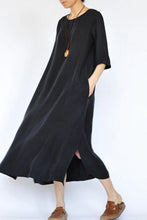 Load image into Gallery viewer, Summer Thin Black Heavy Copper Ammonia Silk Dresses Caftans Gown - FantasyLinen
