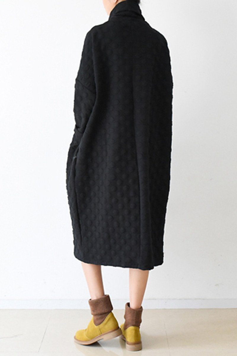 Fall Warm Black Cotton Wave Point Dresses Long Sleeve Winter Clothes M Fall Warm Black Cotton Wave Point Dresses Long Sleeve Winter Clothes M