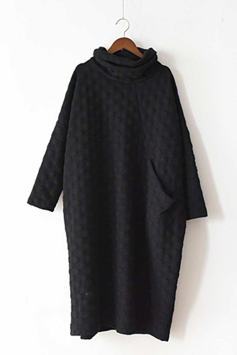 chinese dress ladies Fall Warm Black Cotton Wave Point Dresses Long Sleeve Winter Clothes M
