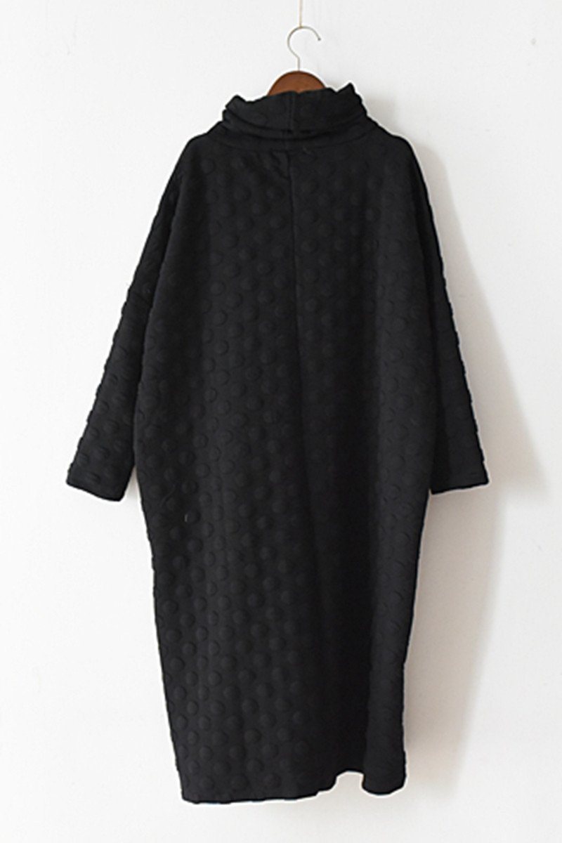 Fall Warm Black Cotton Wave Point Dresses Long Sleeve Winter Clothes M Fall Warm Black Cotton Wave Point Dresses Long Sleeve Winter Clothes M
