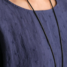 Load image into Gallery viewer, Blue Cotton Linen Bat Sleeve Top  Round collar Shirt Summer and Spring For Women C9962B - FantasyLinen