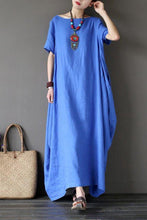 Load image into Gallery viewer, Blue Casual Linen Plus Size Summer Maxi Dresses 1640 - FantasyLinen