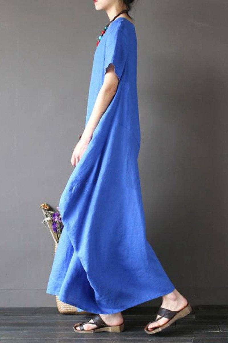 Blue Casual Linen Plus Size Summer Maxi Dresses 1640 L / Blue Blue Casual Linen Plus Size Summer Maxi Dresses 1640 L / Blue