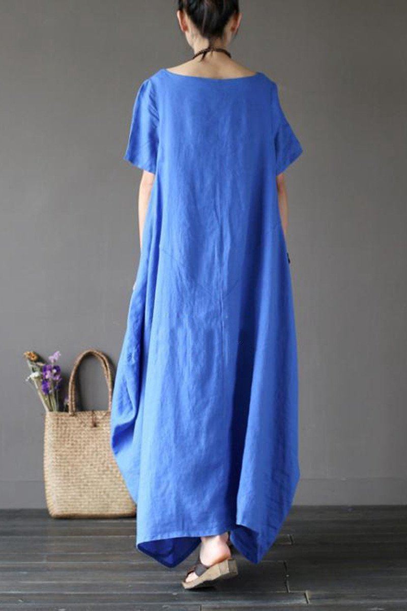 Blue Casual Linen Plus Size Summer Maxi Dresses 1640 L / Blue Blue Casual Linen Plus Size Summer Maxi Dresses 1640 L / Blue