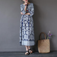 Load image into Gallery viewer, Blue Flower Vintage Dress Women Tops Q1627A - FantasyLinen