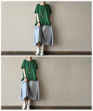 Load image into Gallery viewer, Blue Pinstripe Cotton A-Style Skirt Casual Women Clothes L0029 - FantasyLinen
