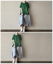 Load image into Gallery viewer, Blue Pinstripe Cotton A-Style Skirt Casual Women Clothes L0029 - FantasyLinen
