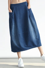 Load image into Gallery viewer, 2018 Denim Pocket Cotton Skirt Simple Women Clothes Q0501A - FantasyLinen
