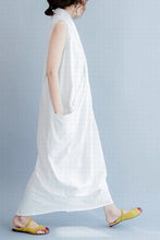 Load image into Gallery viewer, White Sleeveless Cross Plus Size Oversize long Dresses Q6369 - FantasyLinen
