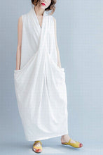 Load image into Gallery viewer, White Sleeveless Cross Plus Size Oversize long Dresses Q6369 - FantasyLinen
