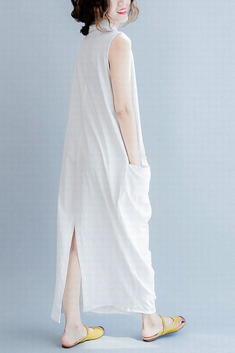 White Sleeveless Cross Plus Size Oversize long Dresses Q6369– FantasyLinen