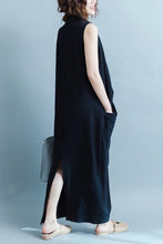 Load image into Gallery viewer, Black Sleeveless Cross Plus Size Oversize long Dresses Q6369 - FantasyLinen