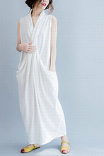 Load image into Gallery viewer, White Sleeveless Cross Plus Size Oversize long Dresses Q6369 - FantasyLinen
