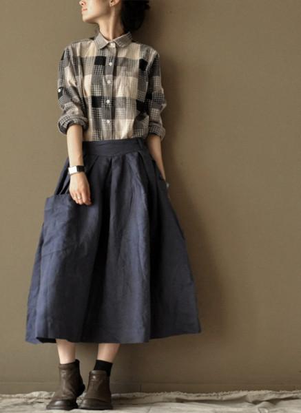 Check Cotton Linen Shirt Women Tops Fashion Clothes LR825– FantasyLinen