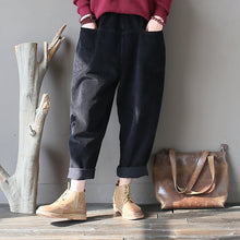 Load image into Gallery viewer, Winter Slacks Corduroy, Baggy Pocket Pants Elastic Waist Pants

