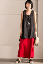 Load image into Gallery viewer, Black Cotton Linen Sleeveless Casual Long Shirt Summer and Spring For Women clothes B636B - FantasyLinen
