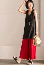 Load image into Gallery viewer, Black Cotton Linen Sleeveless Casual Long Shirt Summer and Spring For Women clothes B636B - FantasyLinen
