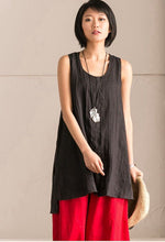 Load image into Gallery viewer, Black Cotton Linen Sleeveless Casual Long Shirt Summer and Spring For Women clothes B636B - FantasyLinen
