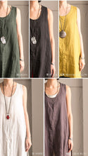 Load image into Gallery viewer, Black Cotton Linen Sleeveless Casual Long Shirt Summer and Spring For Women clothes B636B - FantasyLinen
