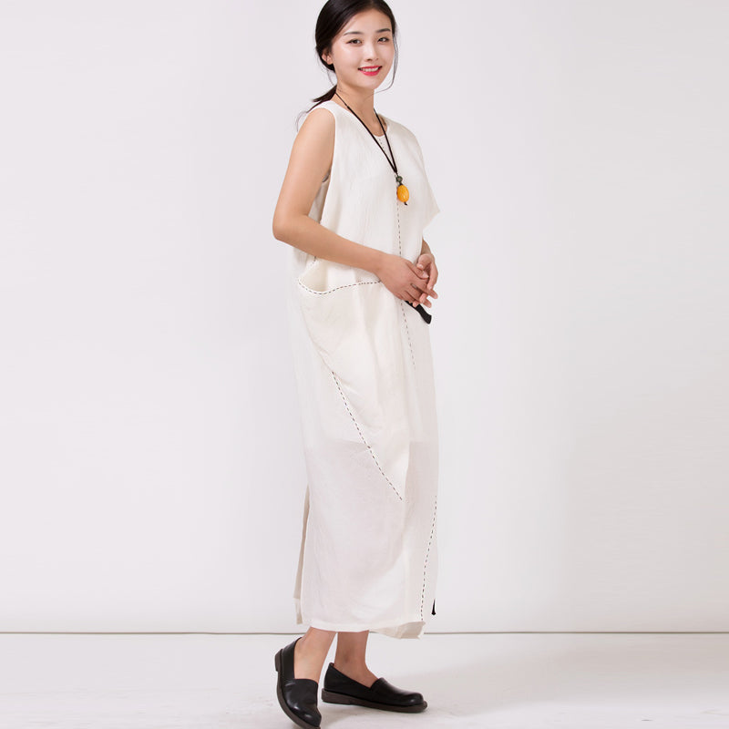 100%Linen White Long Dress For Women 100%Linen White Long Dress For Women