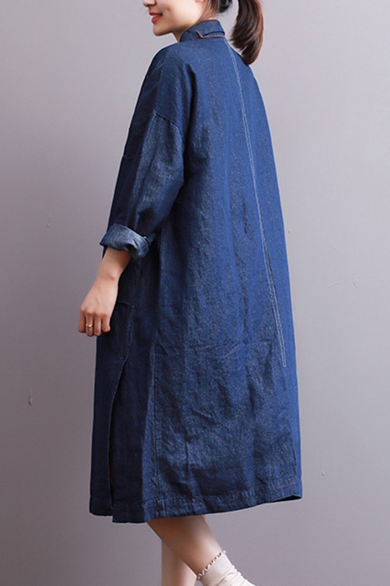 chinese dress ladies Women Denim Shirt Dress Classic Short Sleeve Belted Button up Jean Dresses  Summer Casual Midi Dress with Pockets-Dark Blue|L at Amazon Women's  Clothing store main image 0