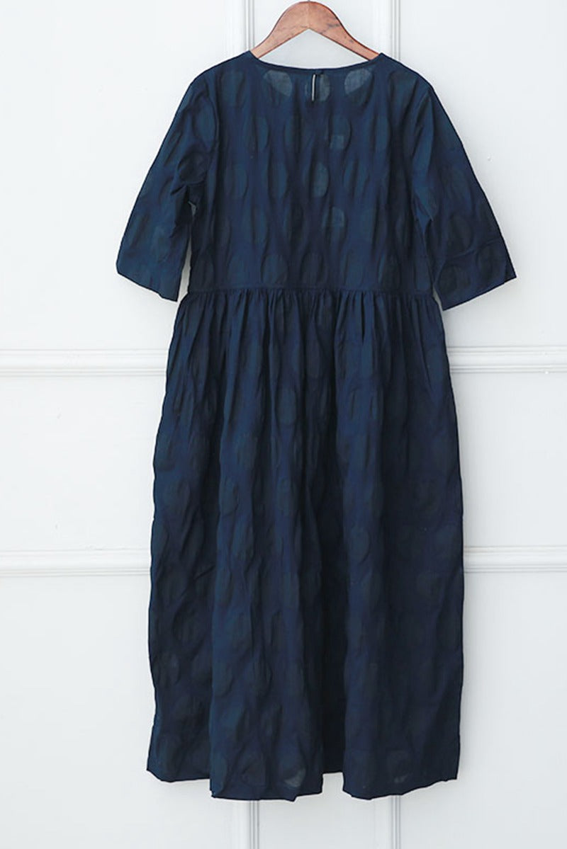 Blue Plus Size Casual Cotton Linen Dresses For Women Q9043