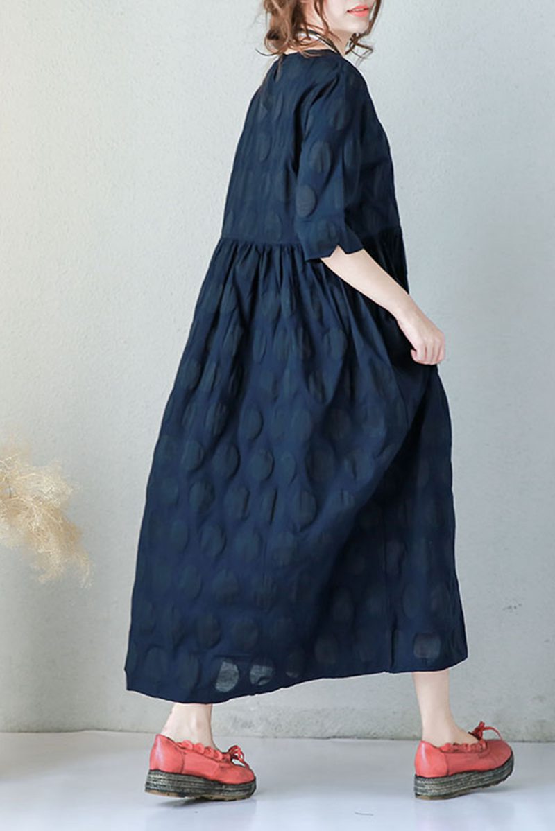 Blue Plus Size Casual Cotton Linen Dresses For Women Q9043 FantasyLinen