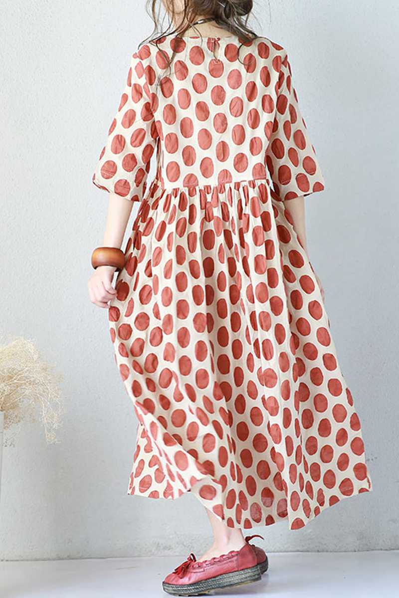 Red Big Points Cotton Summer dresses For Women Q670