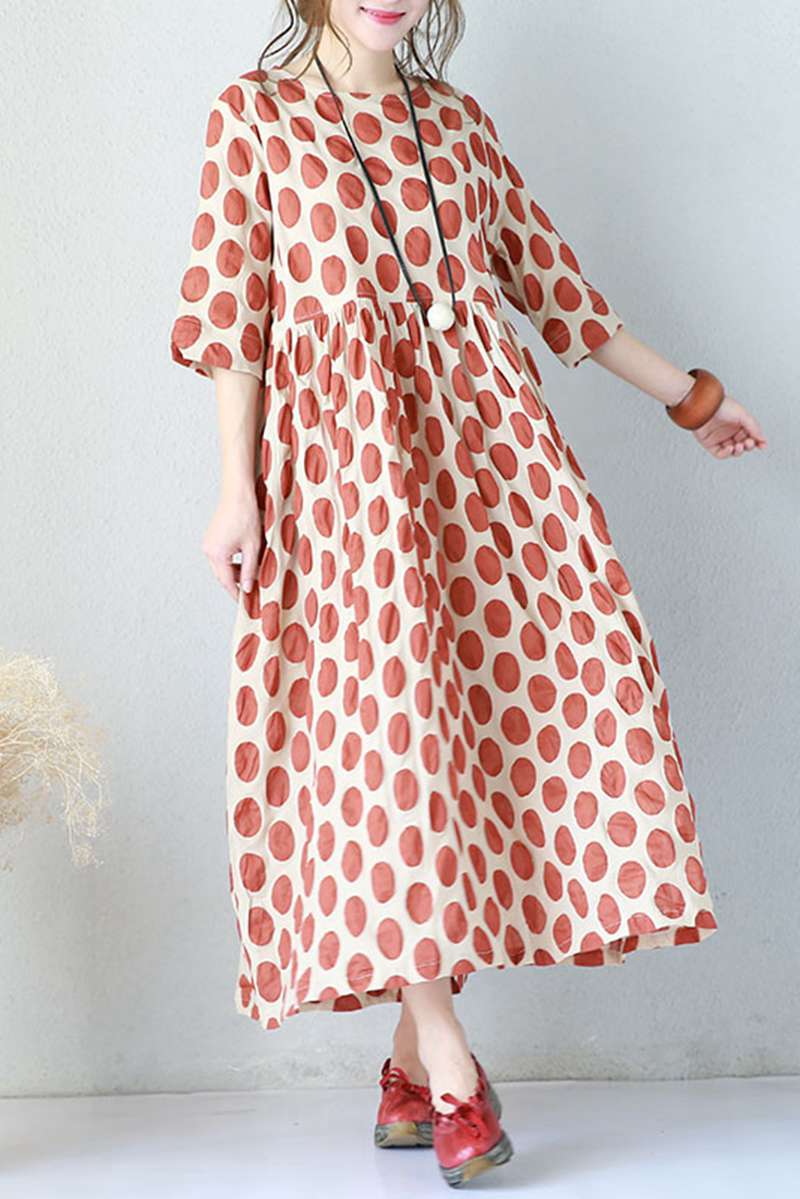 Red Big Points Cotton Summer dresses For Women Q670– FantasyLinen