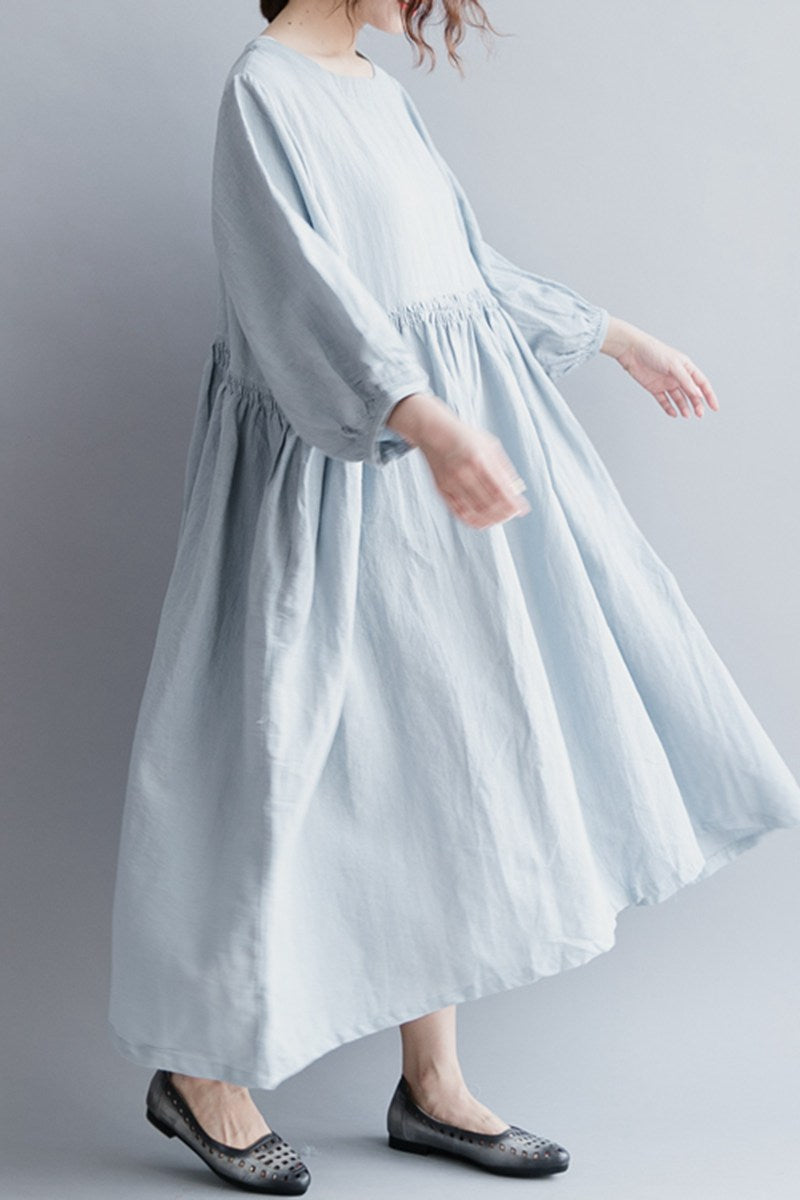 Fashion Women Long Dresses Cotton Linen Loose Lady Dress Q2041 XL / Blue Fashion Women Long Dresses Cotton Linen Loose Lady Dress Q2041 XL / Blue