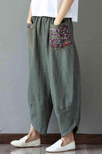 Load image into Gallery viewer, Women&#39;s Patchwork Wide Leg Linen Pants Trousers with Big Pockets - FantasyLinen
