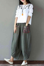 Load image into Gallery viewer, Women&#39;s Patchwork Wide Leg Linen Pants Trousers with Big Pockets - FantasyLinen
