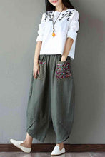 Load image into Gallery viewer, Women&#39;s Patchwork Wide Leg Linen Pants Trousers with Big Pockets - FantasyLinen