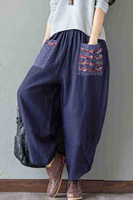 Load image into Gallery viewer, Women&#39;s Patchwork Wide Leg Linen Pants Trousers with Big Pockets - FantasyLinen
