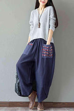 Load image into Gallery viewer, Women&#39;s Patchwork Wide Leg Linen Pants Trousers with Big Pockets - FantasyLinen
