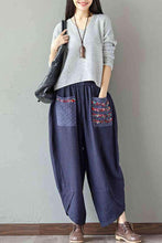 Load image into Gallery viewer, Women&#39;s Patchwork Wide Leg Linen Pants Trousers with Big Pockets - FantasyLinen
