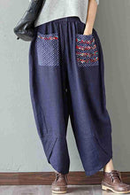 Load image into Gallery viewer, Women&#39;s Patchwork Wide Leg Linen Pants Trousers with Big Pockets - FantasyLinen
