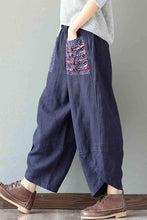 Load image into Gallery viewer, Women&#39;s Patchwork Wide Leg Linen Pants Trousers with Big Pockets - FantasyLinen
