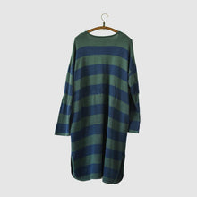 Load image into Gallery viewer, Green Stripe Long Cotton Top Loose Sweater Dress Women Clothes S230A - FantasyLinen