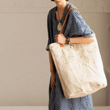 Load image into Gallery viewer, Handmade Cowhide Embroidered Linen Single Shoulder Bag Travel Bag Summer Women Handbag - FantasyLinen
