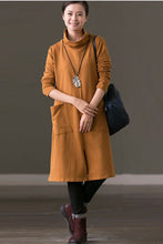 Load image into Gallery viewer, FantasyLinen Women High Neck Casual Loose Basic Long Sleeve Dress Q3570A - FantasyLinen