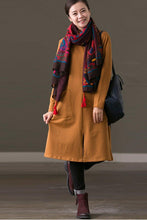 Load image into Gallery viewer, FantasyLinen Women High Neck Casual Loose Basic Long Sleeve Dress Q3570A - FantasyLinen
