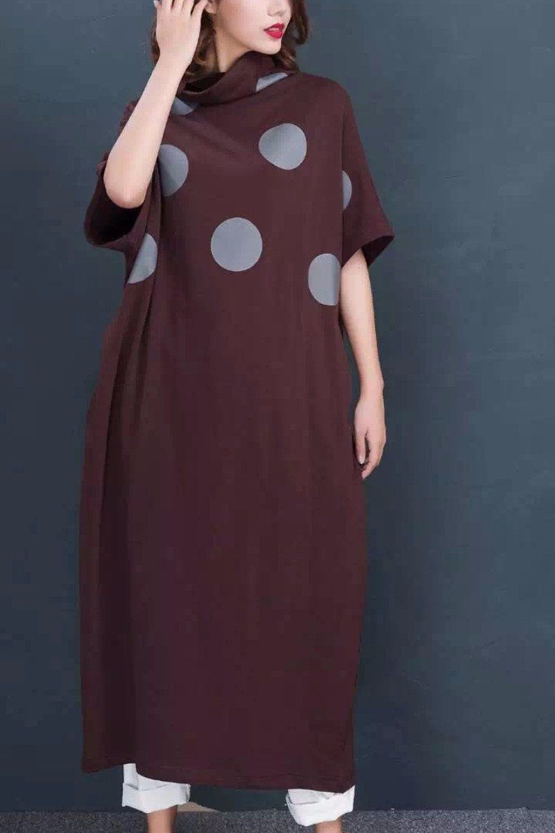 Big Dot Cotton Knit Big Size Warm Long Sweater Dresses Women Clothes D6873A