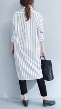 Load image into Gallery viewer, Stripe Art Casual Loose Big Size Long Shirt Dress  Women Tops D163002A - FantasyLinen
